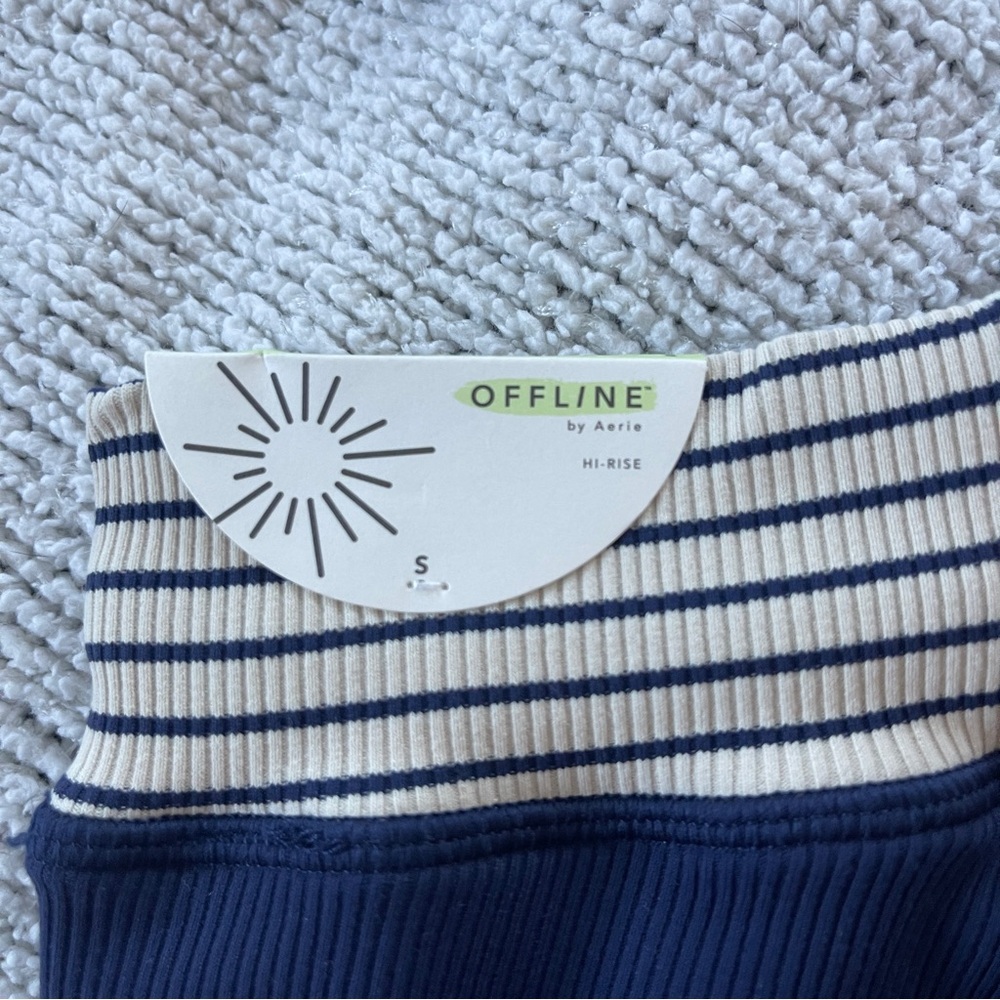 Aerie Navy Blue workout Leggings with Striped Waistband S NWT - Picture 4 of 7